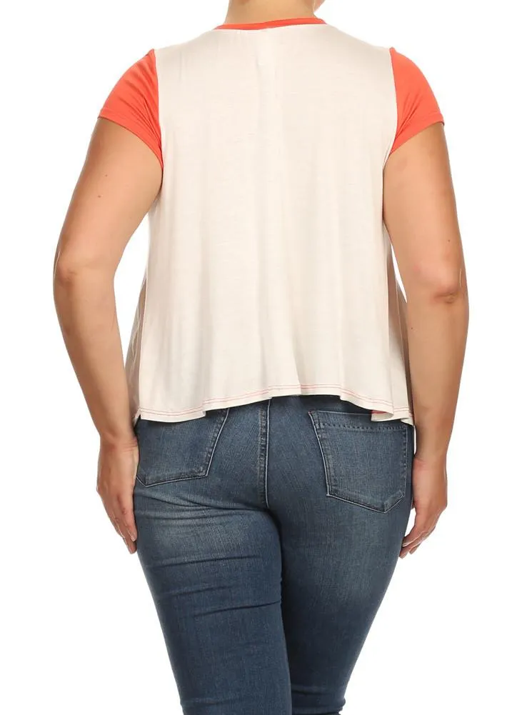 Plus Size Bed, Coffee, WiFi Raglan Coral Top