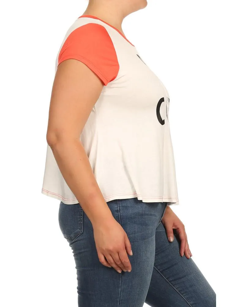 Plus Size Bed, Coffee, WiFi Raglan Coral Top