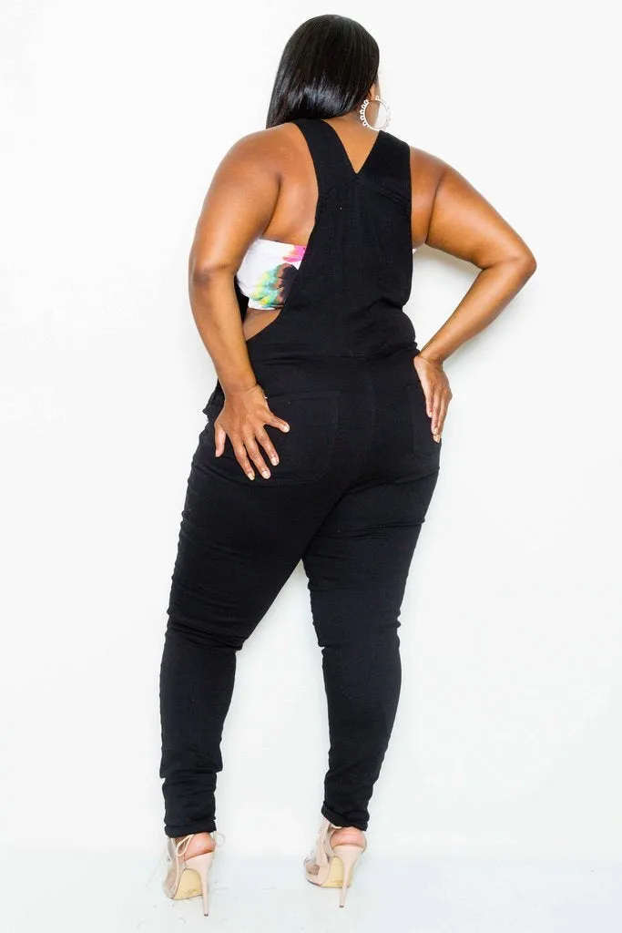 Plus Size Trendy Distressed Twill Overall