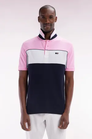 Polo à manches courtes en coton tricolore rose dessous de col rayé coupe droite