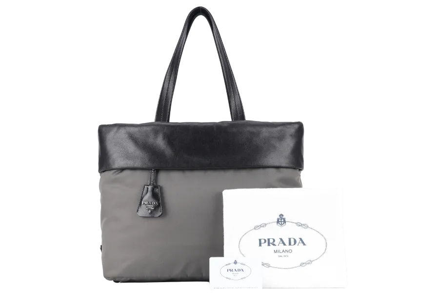 PRADA NYLON TESSUTO TRIANGLE LOGO TOTE BAG (1BG047) BLACK HARDWARE WITH CARD AND DUST COVER