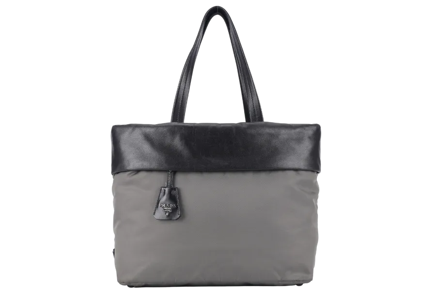 PRADA NYLON TESSUTO TRIANGLE LOGO TOTE BAG (1BG047) BLACK HARDWARE WITH CARD AND DUST COVER