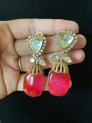 Pranusha Polki Designer Earrings Ruby