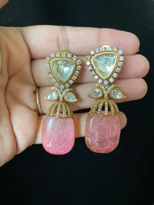 Preorder Polki Designer Earrings Pink