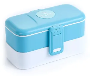 ProAid Bento Lunch Box - 2 Layers Design Bento Box with Stainless Steel Silverware, BPA Free, Safe for Fridge and Dishwasher, Blue