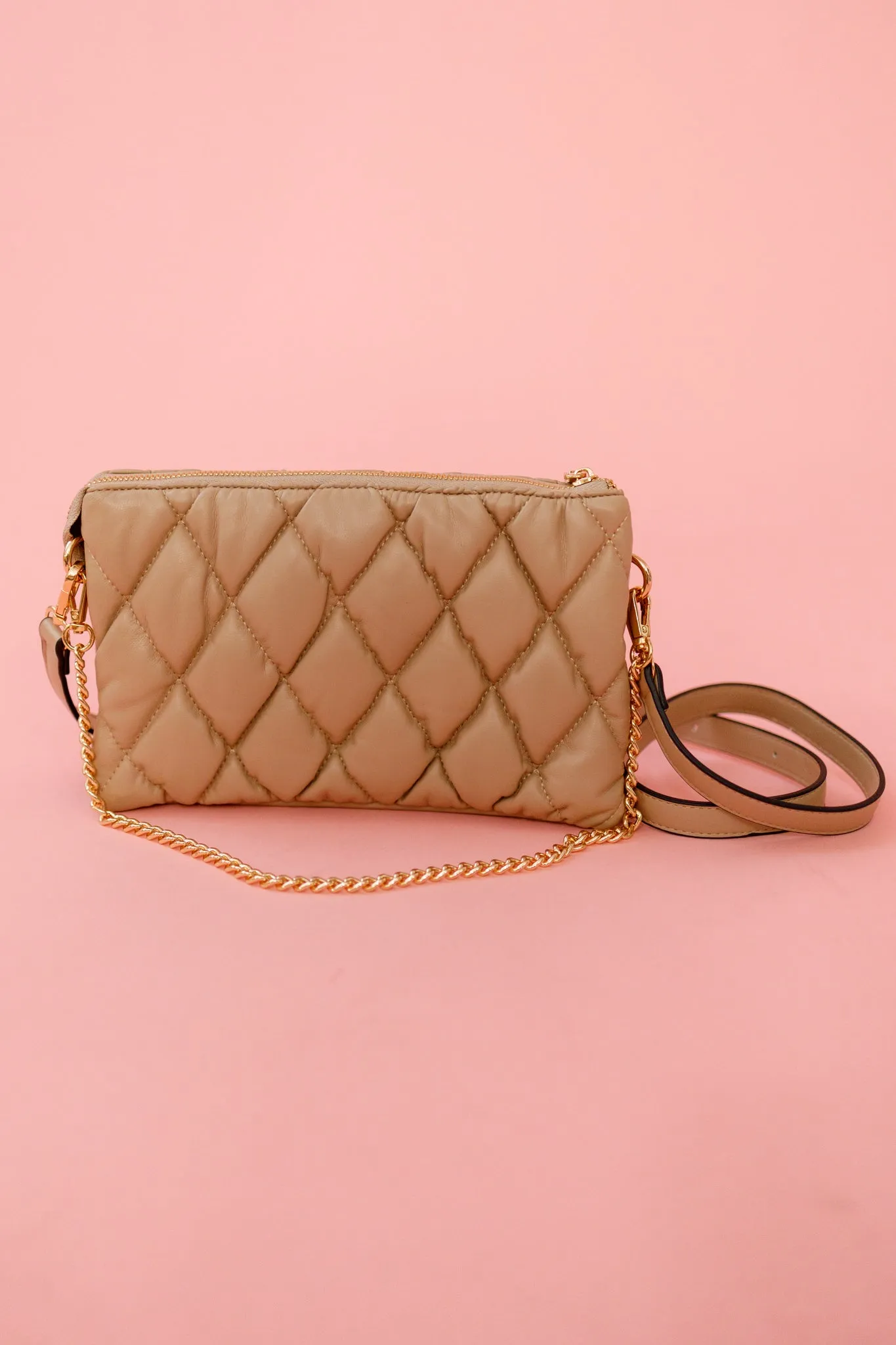 Puffer Quilted Crossbody Chain Purse, VARIOUS