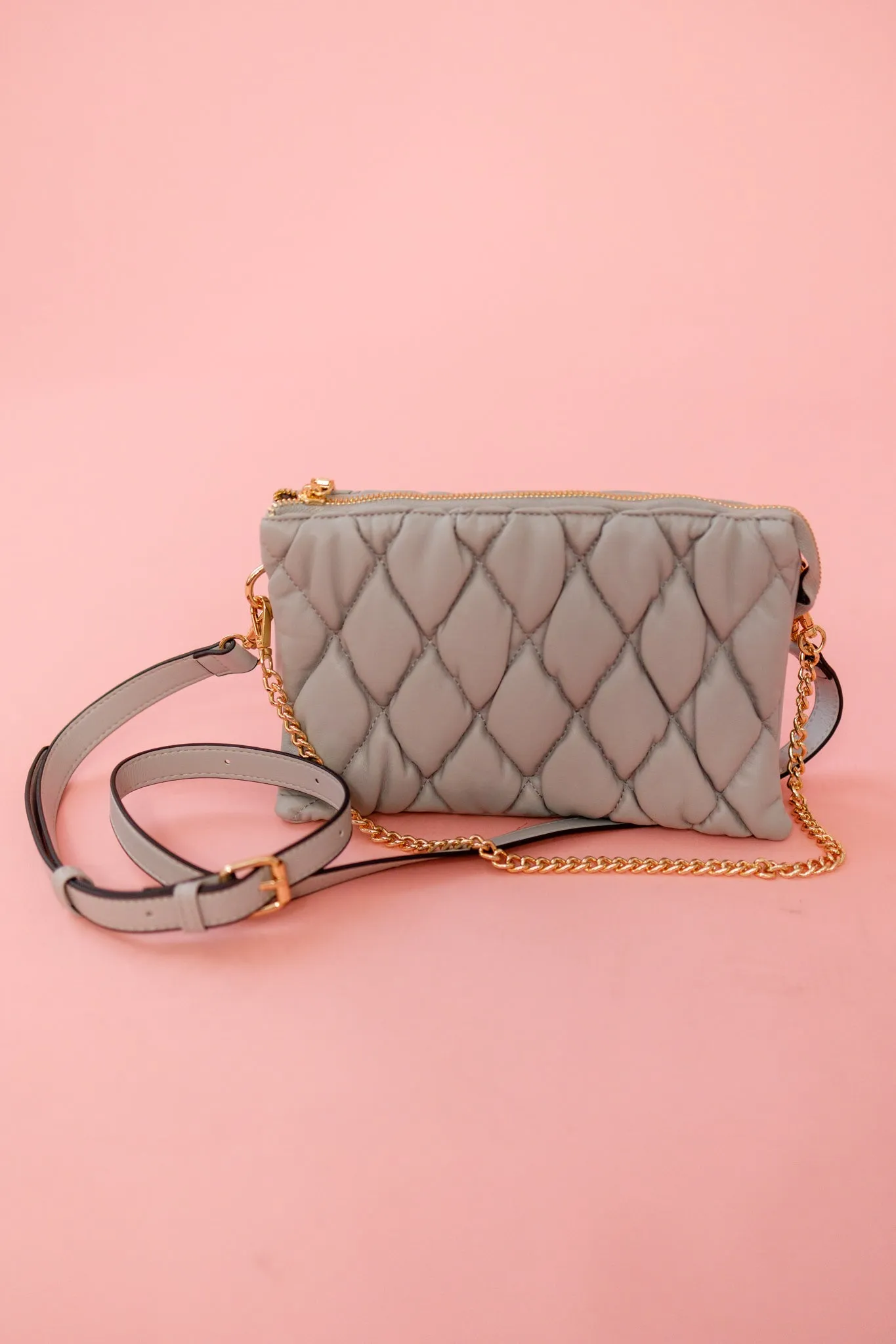 Puffer Quilted Crossbody Chain Purse, VARIOUS