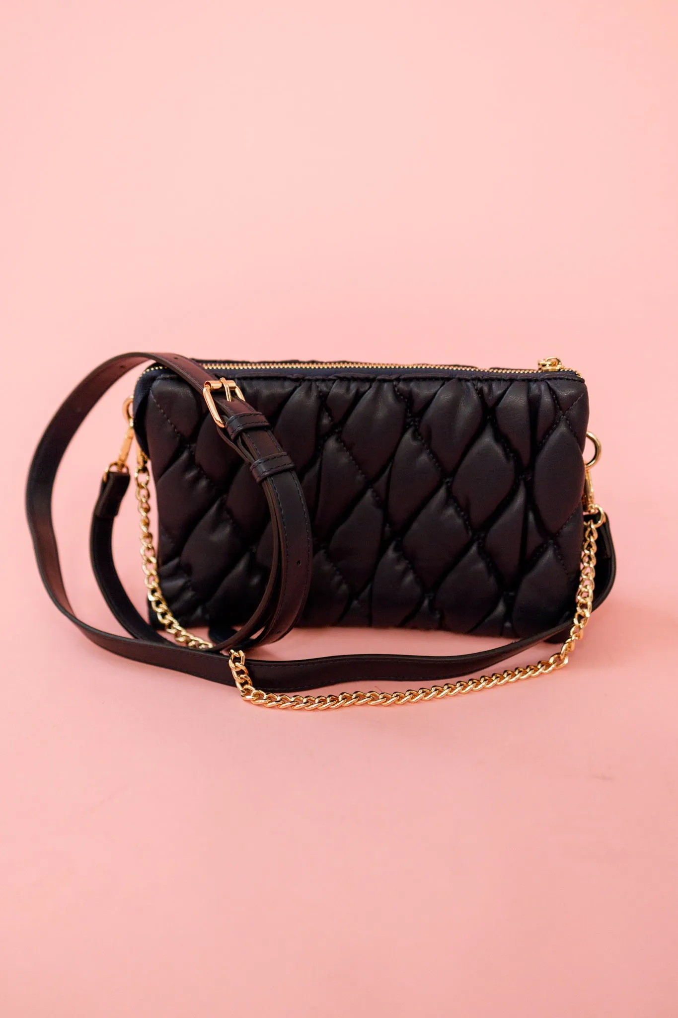 Puffer Quilted Crossbody Chain Purse, VARIOUS