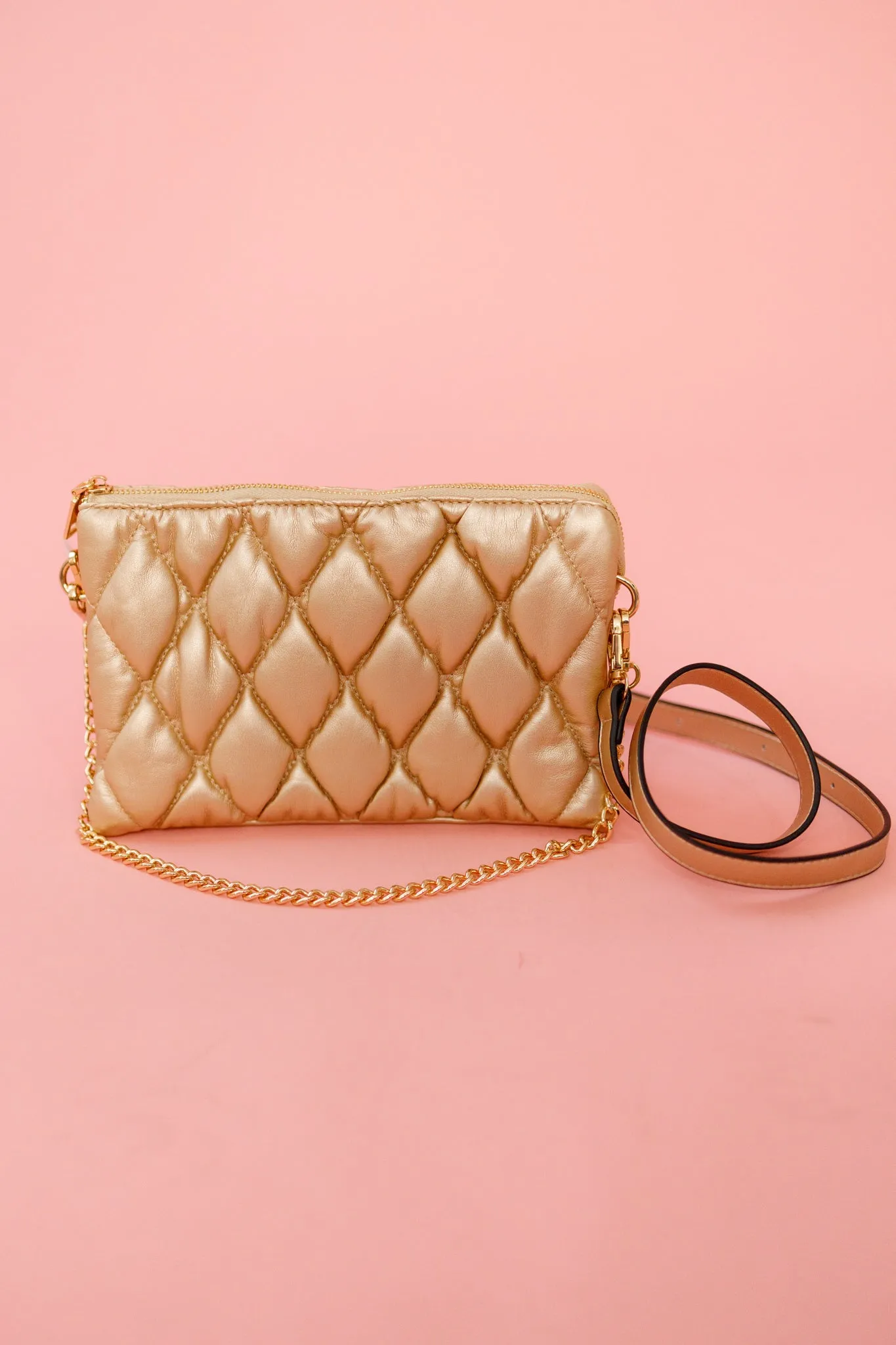 Puffer Quilted Crossbody Chain Purse, VARIOUS