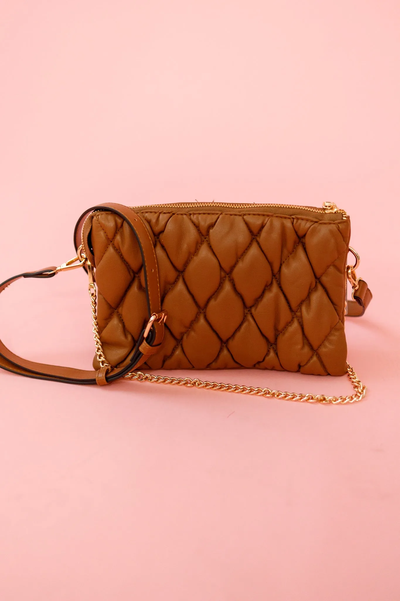 Puffer Quilted Crossbody Chain Purse, VARIOUS