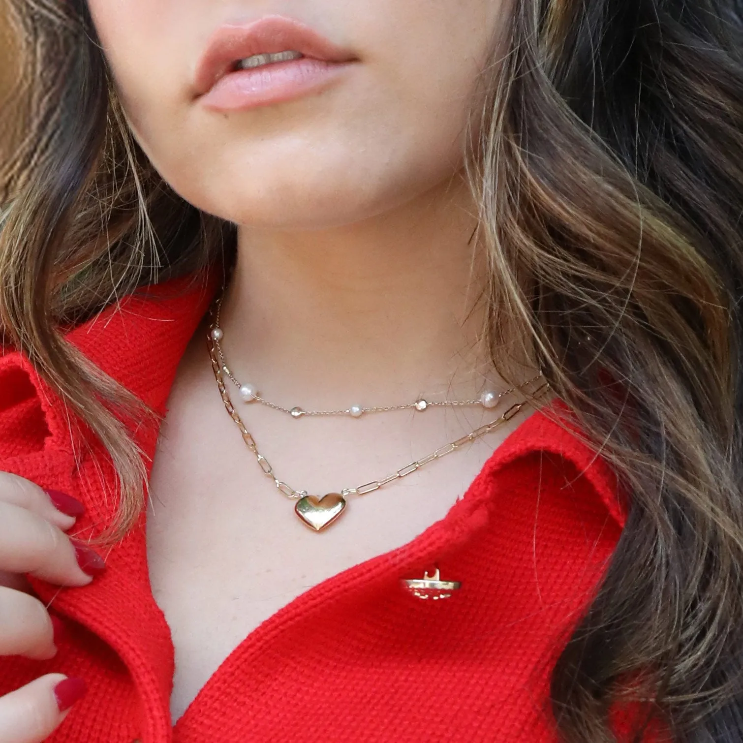 Puffy Gold Paperclip Heart Necklace