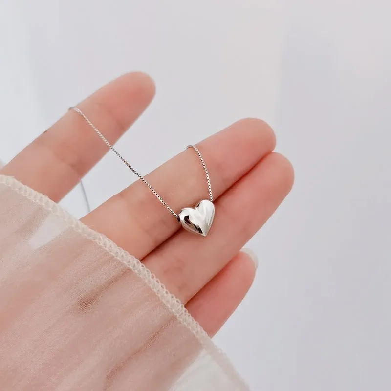 Puffy Heart Necklace (Solid Silver)