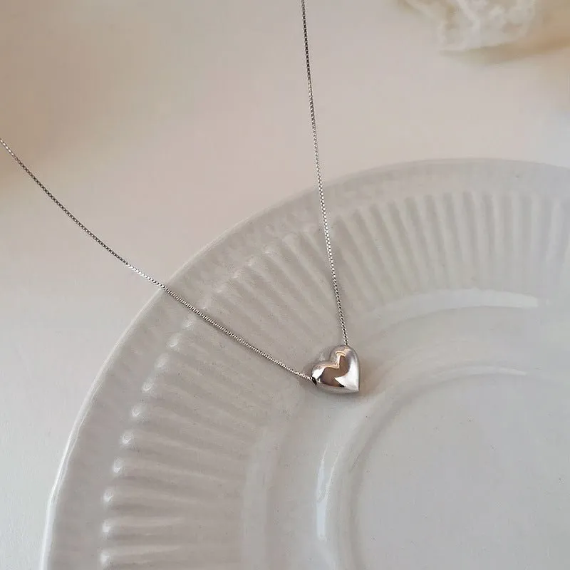Puffy Heart Necklace (Solid Silver)