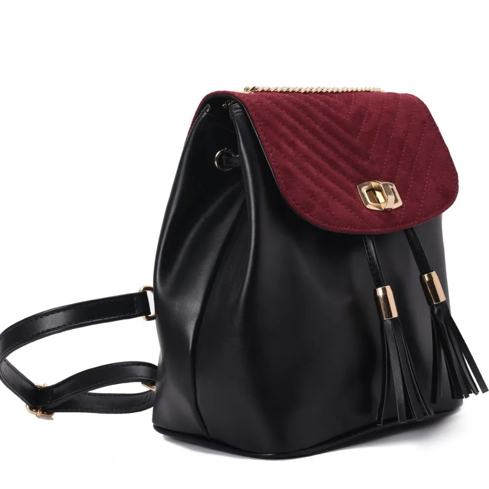 Quilted Backpack Black & Burgundy