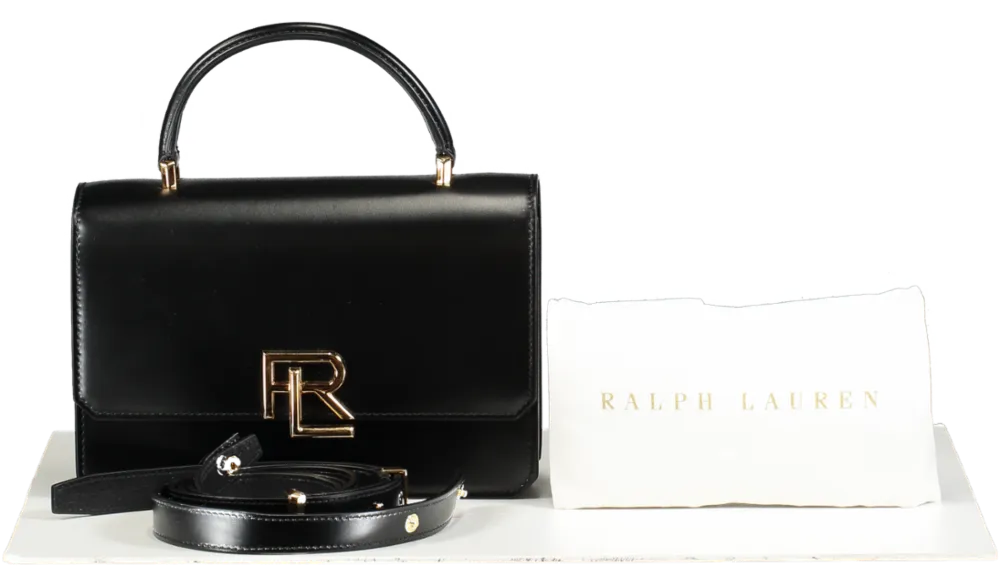 Ralph Lauren Black RL 888 Box Calfskin Top Handle Bag with shoulder strap