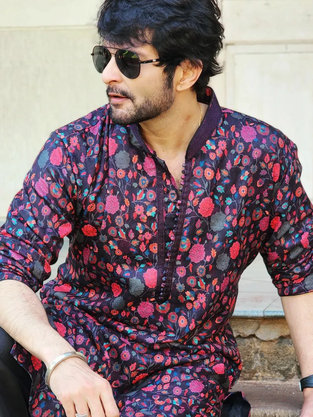 Raqesh Bapat in Designer Floral Kurta