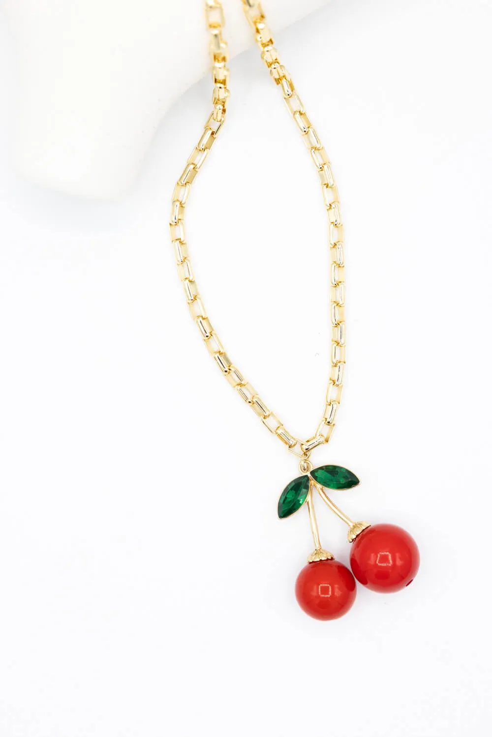 Red Cherry Charm Necklace in Gold | CH113
