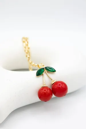 Red Cherry Charm Necklace in Gold | CH113