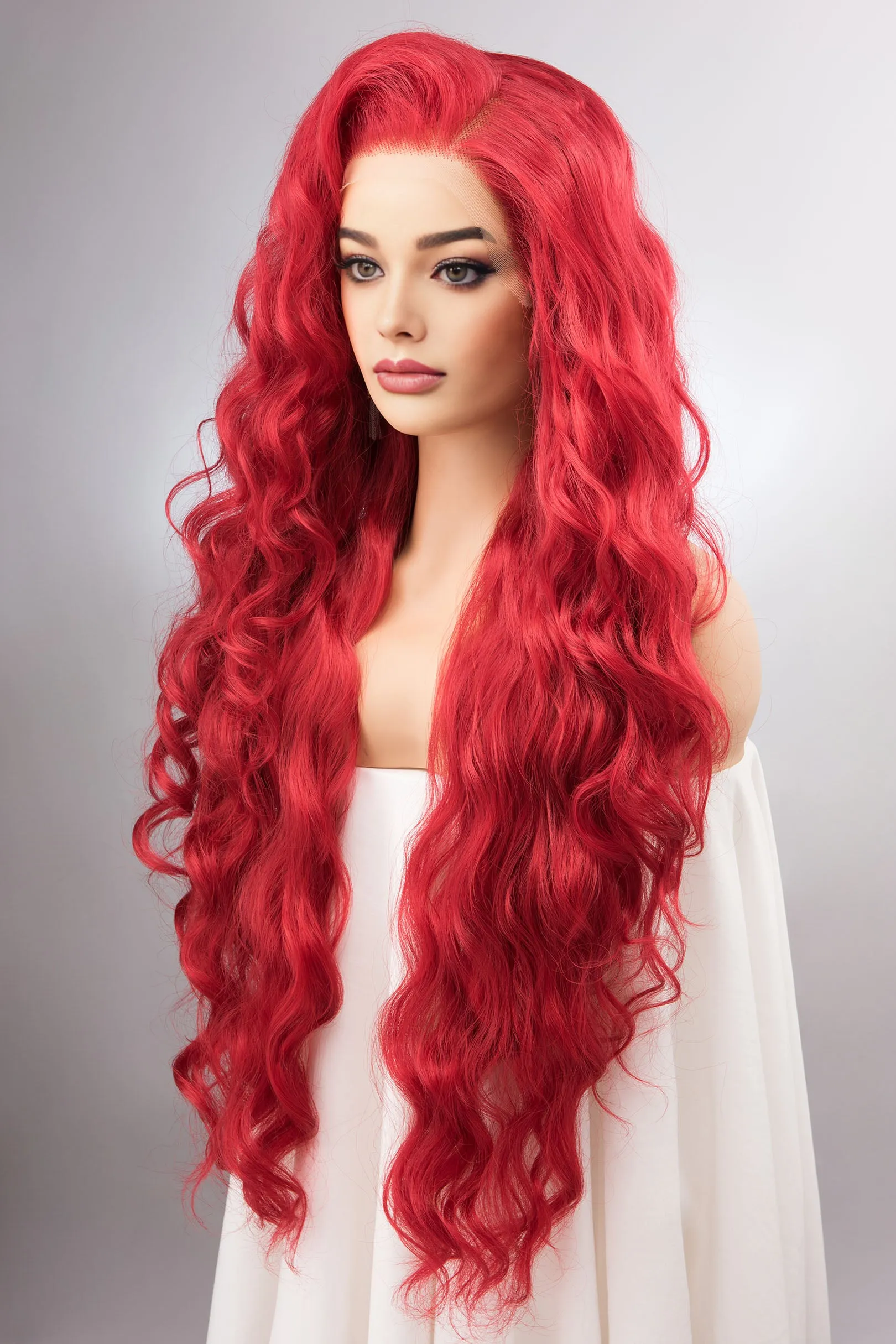 Red Curly Lace Front Synthetic Wig Amaya Ariel Look