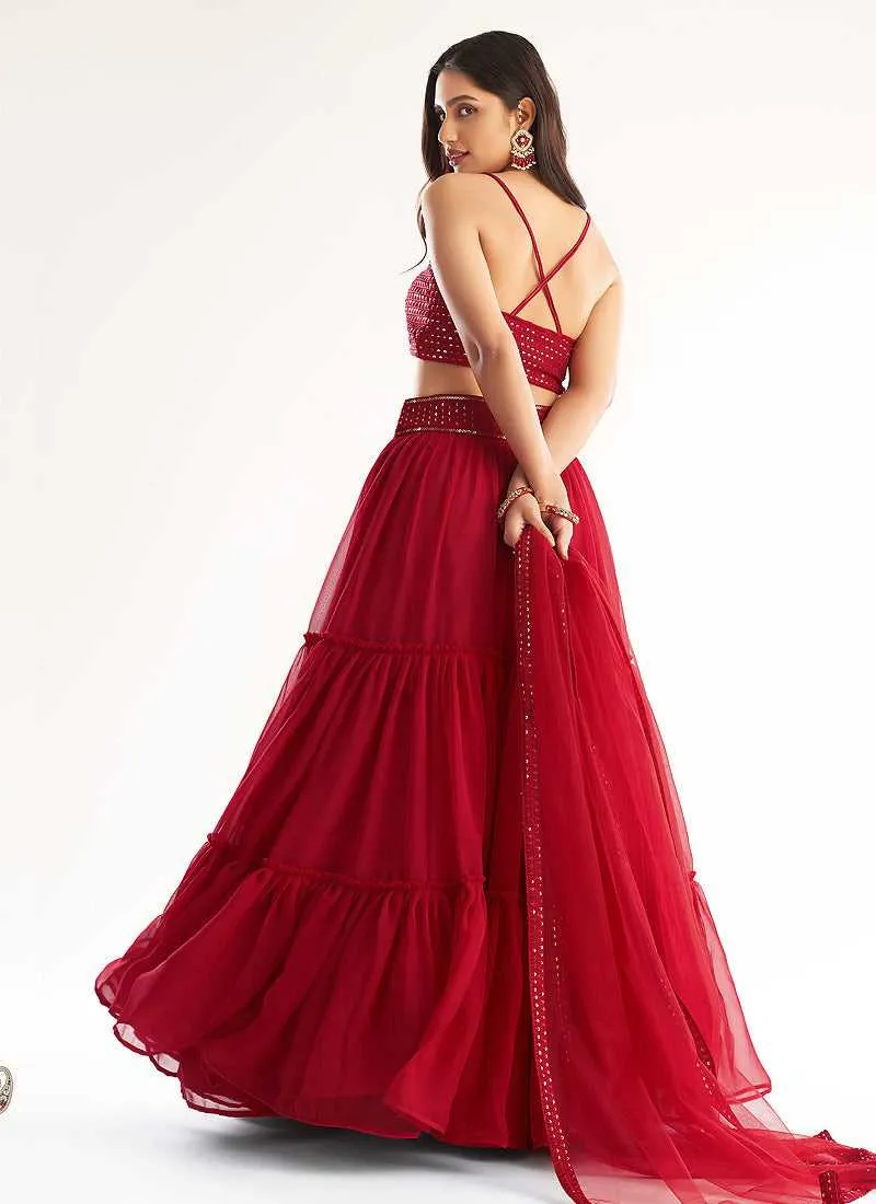 Red Sequins Embroidered Stylish Lehenga Choli