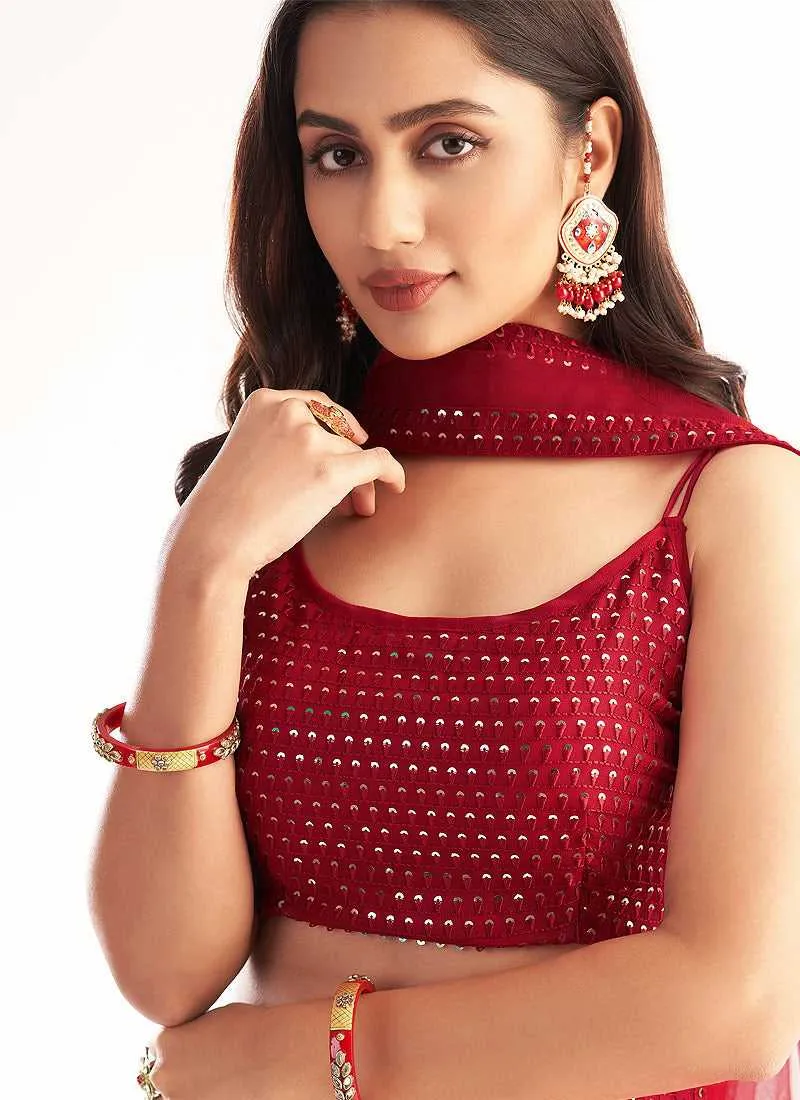 Red Sequins Embroidered Stylish Lehenga Choli