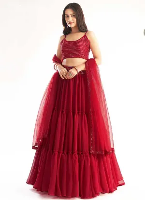 Red Sequins Embroidered Stylish Lehenga Choli