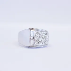 Retro Diamond Tank Ring, 14k