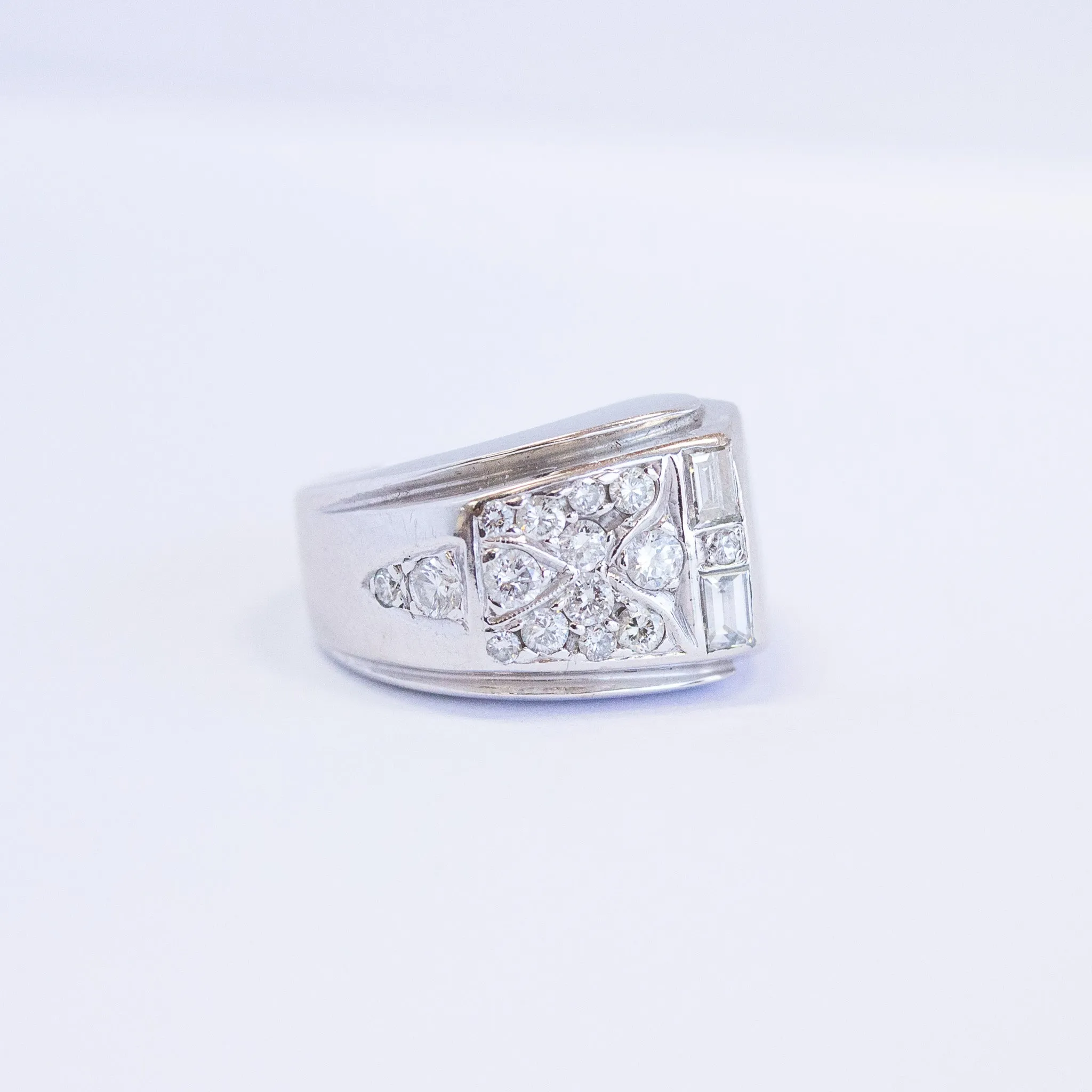 Retro Diamond Tank Ring, 14k