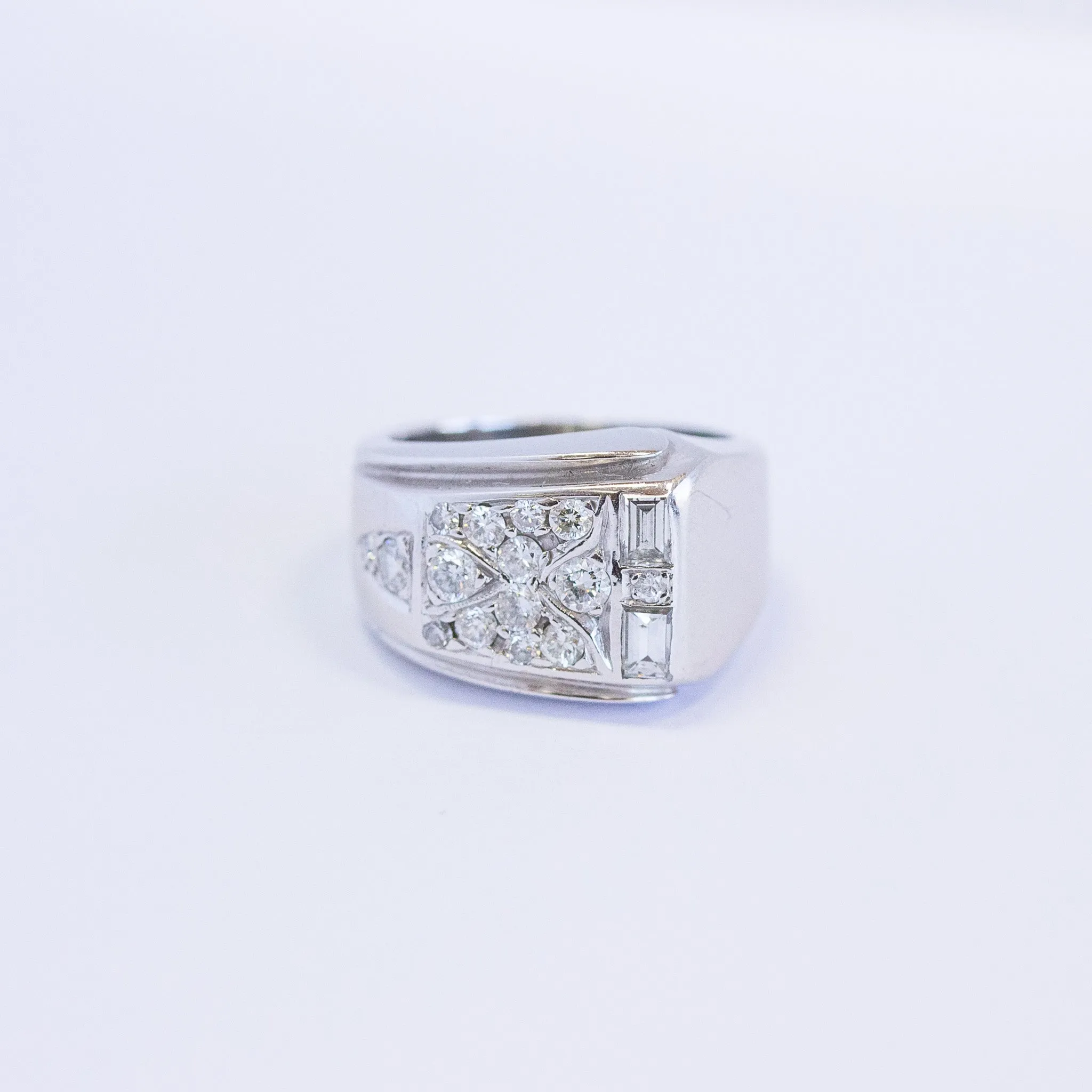 Retro Diamond Tank Ring, 14k