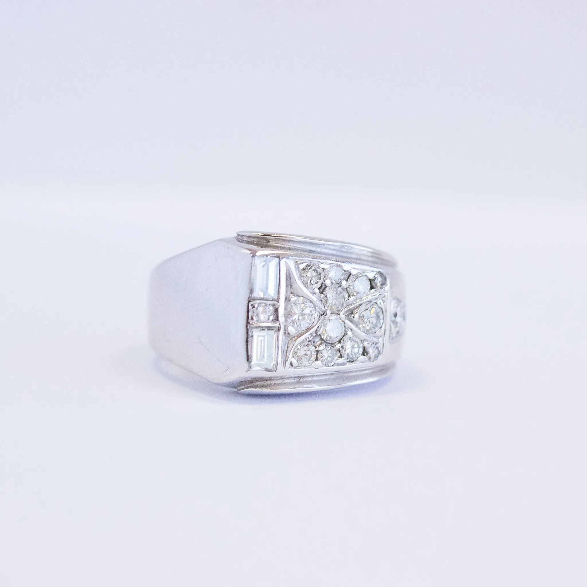 Retro Diamond Tank Ring, 14k