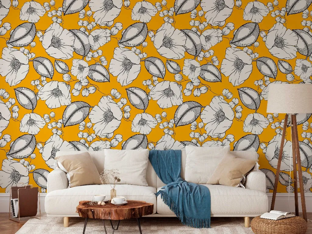 Retro Floral Wallpaper Mural