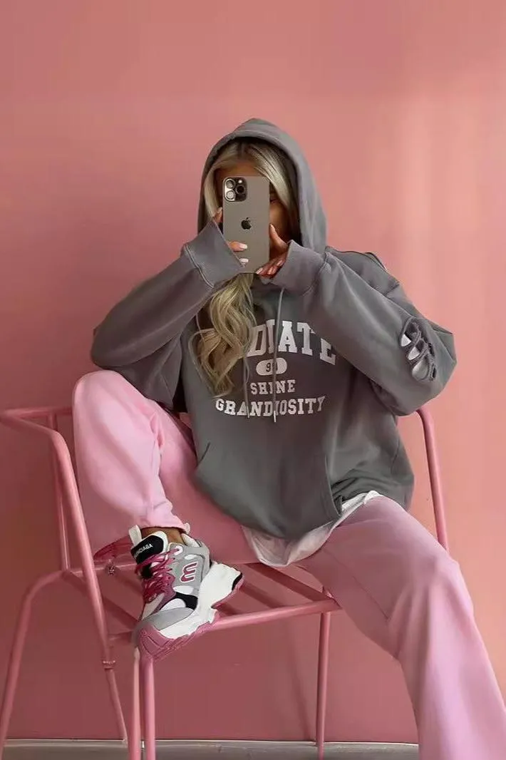 Retro Long Sleeve Pullover Hooded Sweatshirt