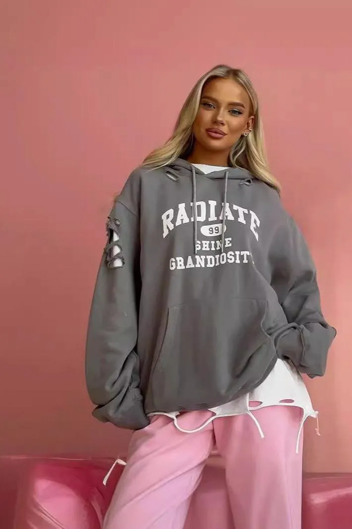 Retro Long Sleeve Pullover Hooded Sweatshirt