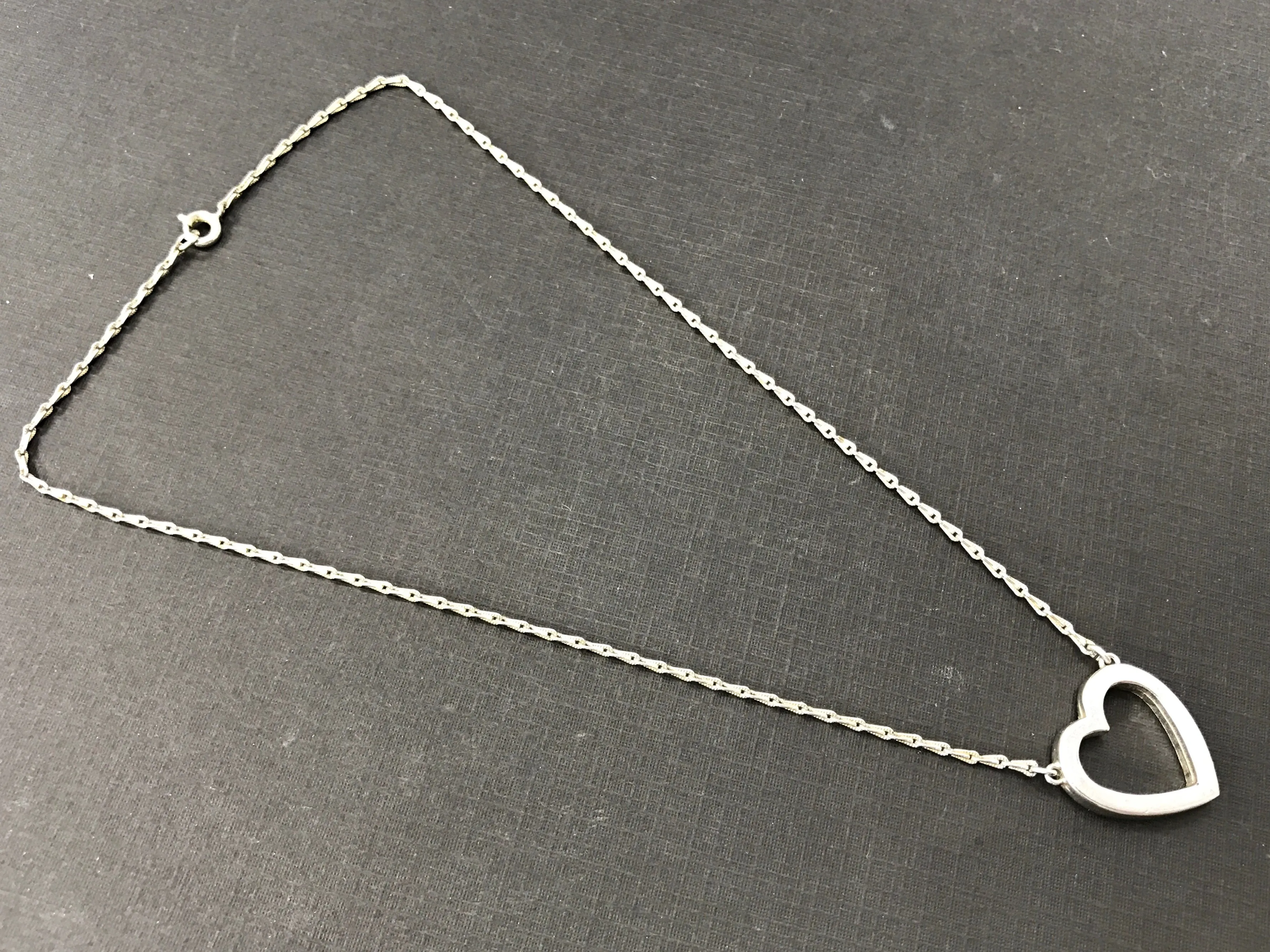 Retro Sterling Silver Rhinestone Open Heart Necklace c.1930's