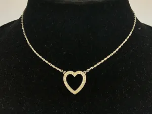 Retro Sterling Silver Rhinestone Open Heart Necklace c.1930's