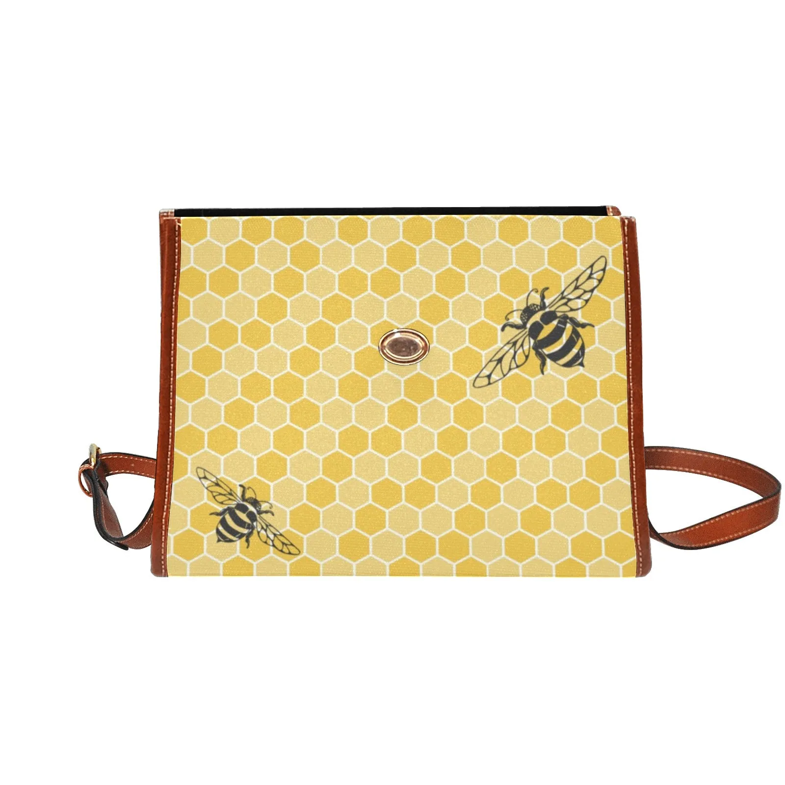 Retro Yellow Honey Bee Purse Handbag, Canvas Satchel Cross Body Bag