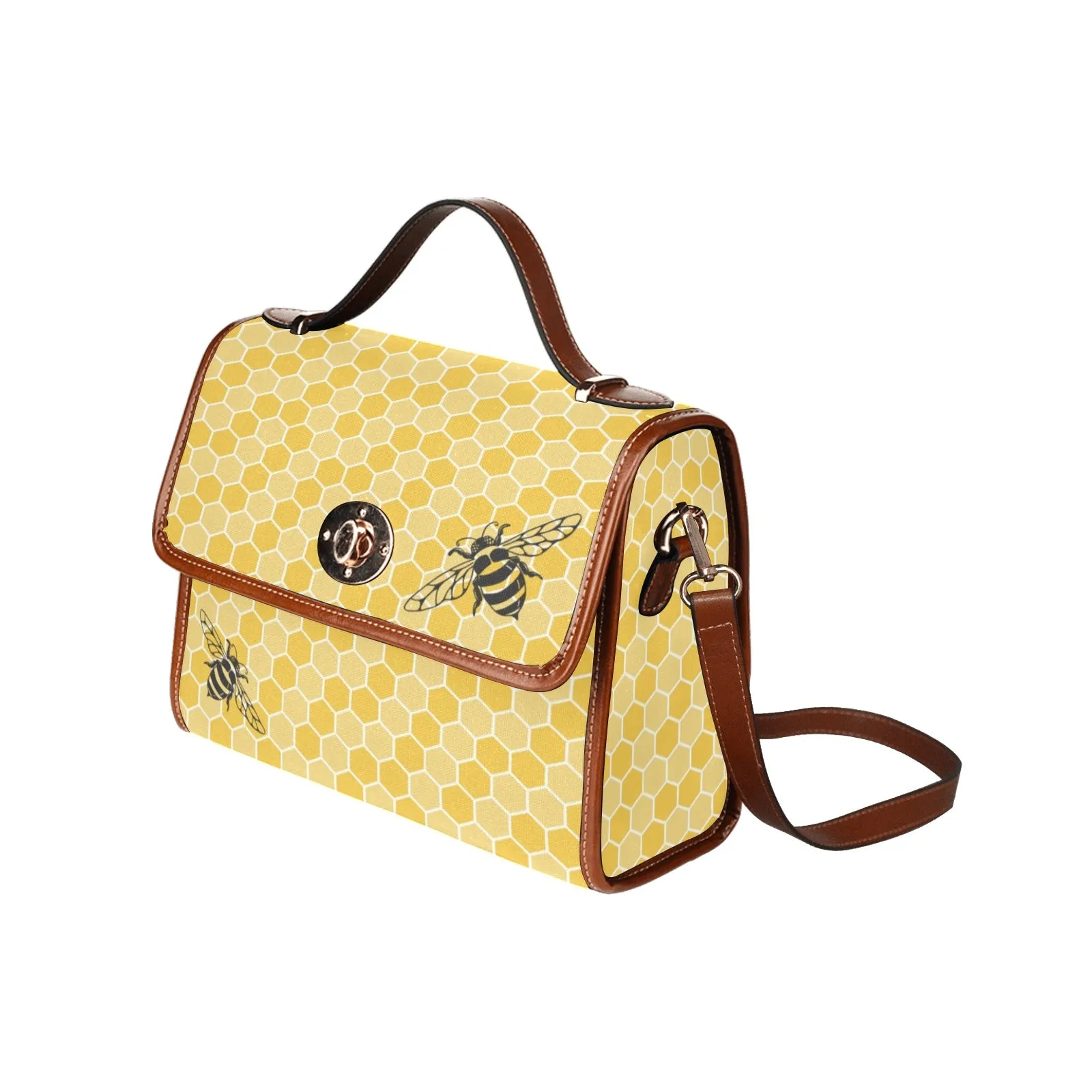Retro Yellow Honey Bee Purse Handbag, Canvas Satchel Cross Body Bag