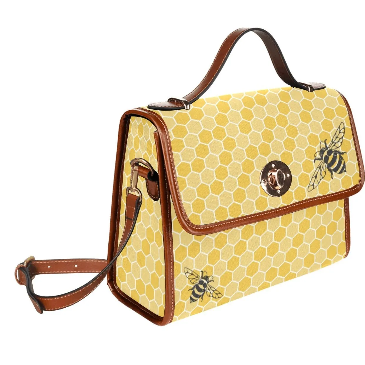Retro Yellow Honey Bee Purse Handbag, Canvas Satchel Cross Body Bag