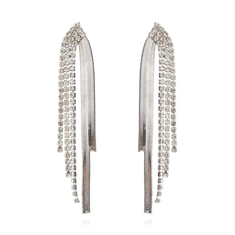 Rhinestone Tassel Design Earrings