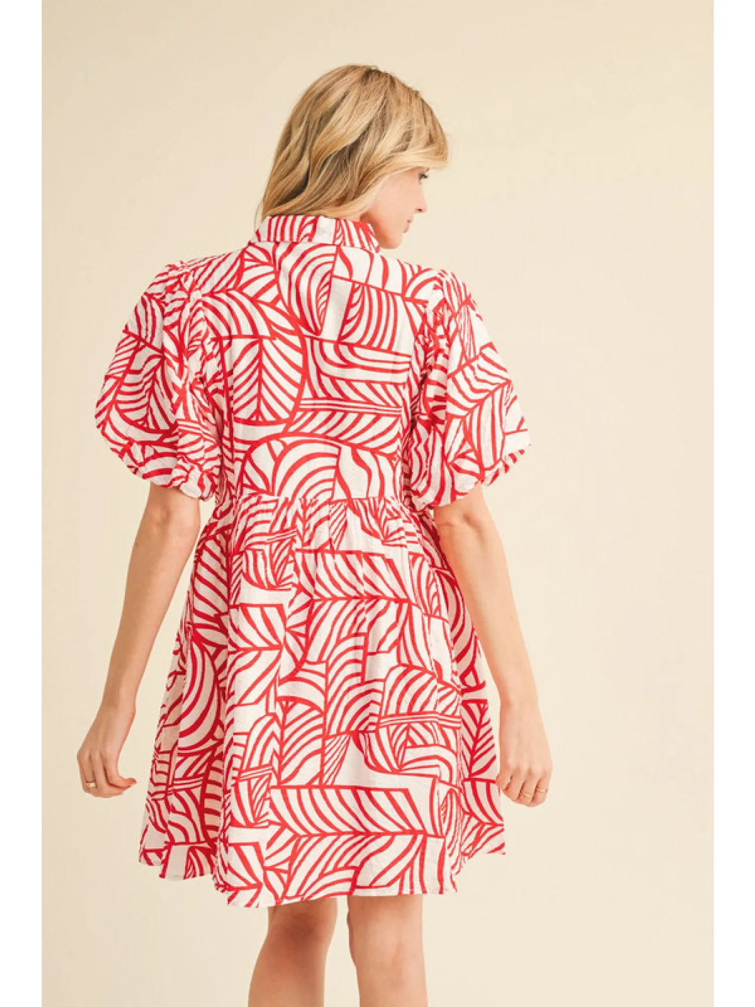 Rona Red Print Baby Doll Dress
