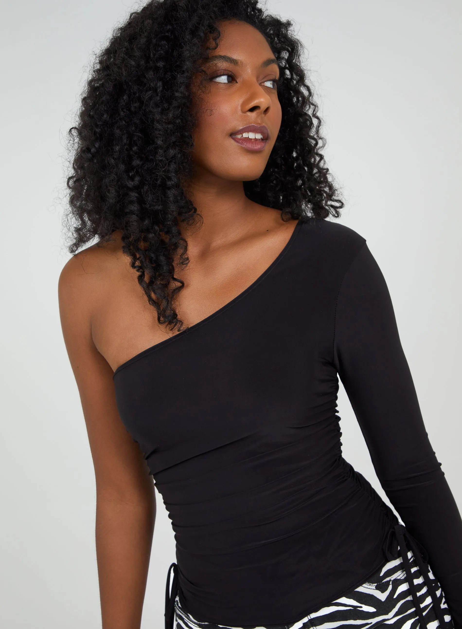 Ruched One Shoulder Slinky Top