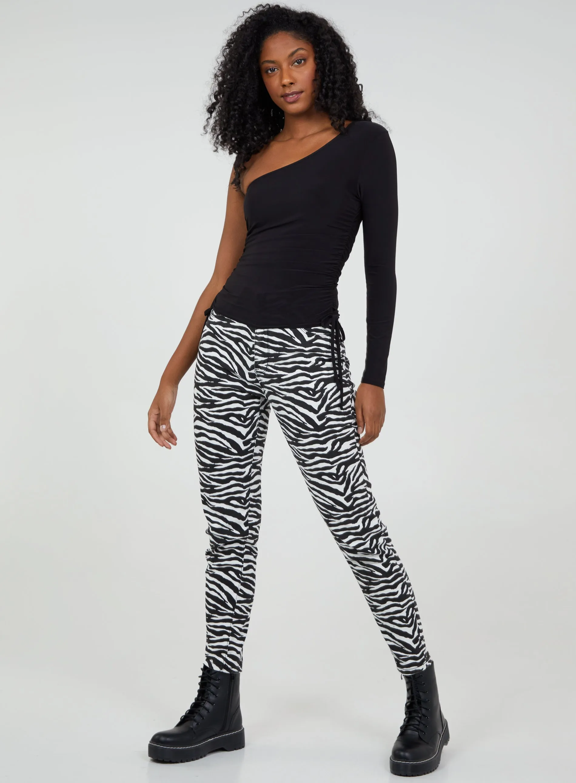 Ruched One Shoulder Slinky Top