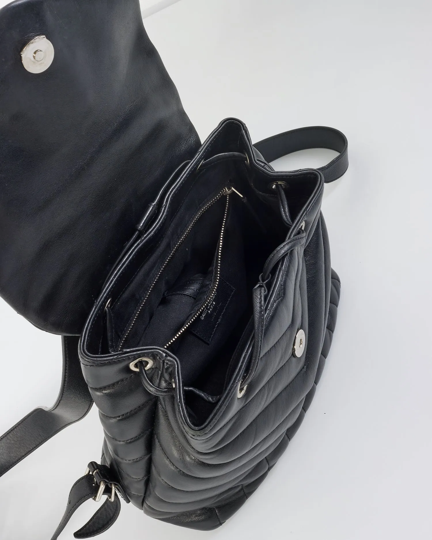 Saint Laurent Black Y Quilted Leather Small Logo Loulou Backpack