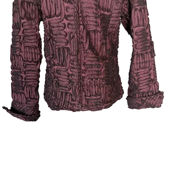 Samuel Dong Women's Dark Red Textured Long Sleeve Dinner Jacket