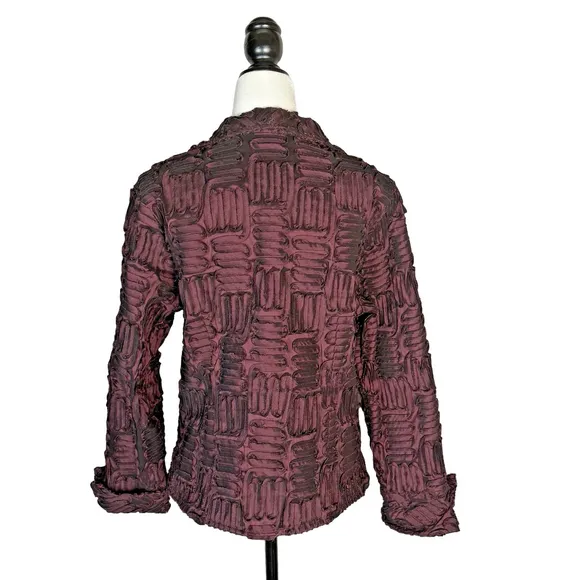 Samuel Dong Women's Dark Red Textured Long Sleeve Dinner Jacket