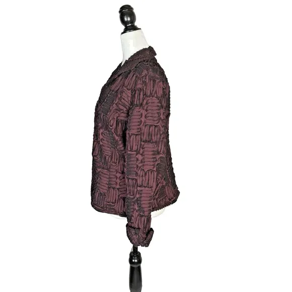 Samuel Dong Women's Dark Red Textured Long Sleeve Dinner Jacket
