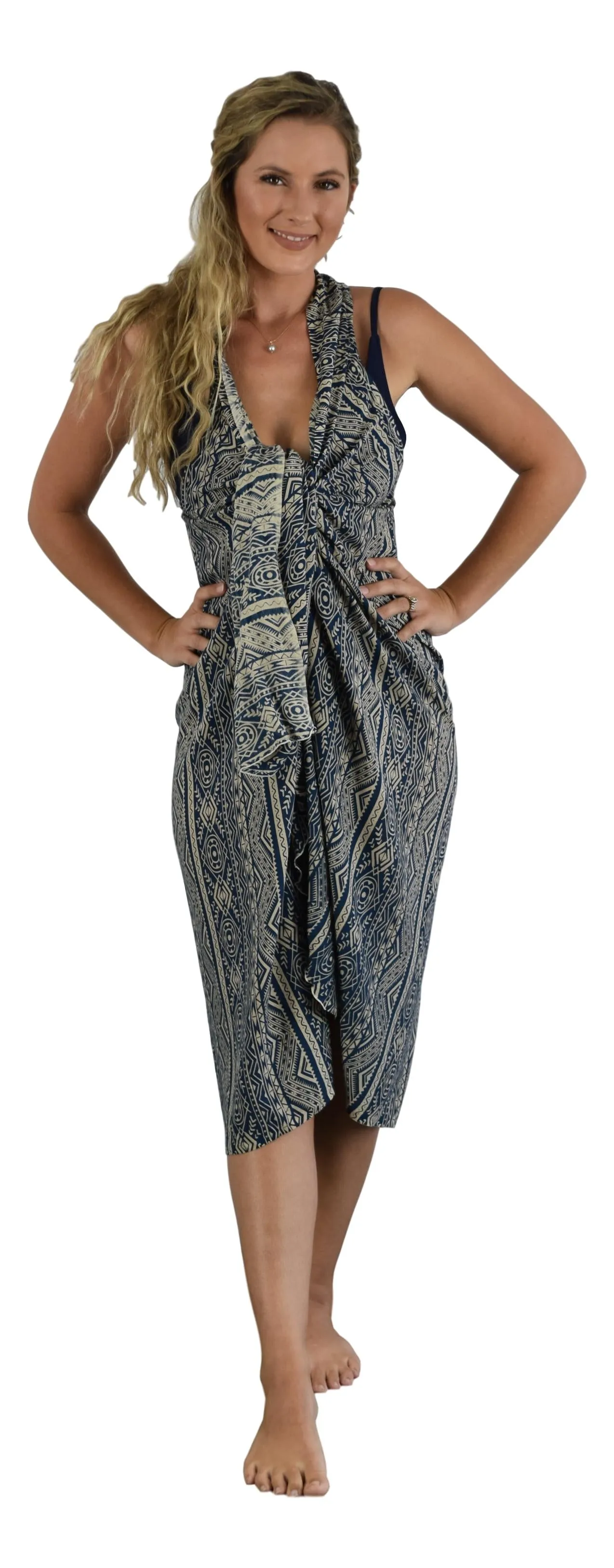 Secret Beach - Magic Sarong - Rounded Corners - Tribal - Navy & Cream