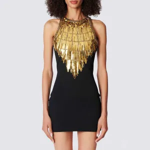 Sequin Mini Dress Gold Metal Pary Sexy Dress