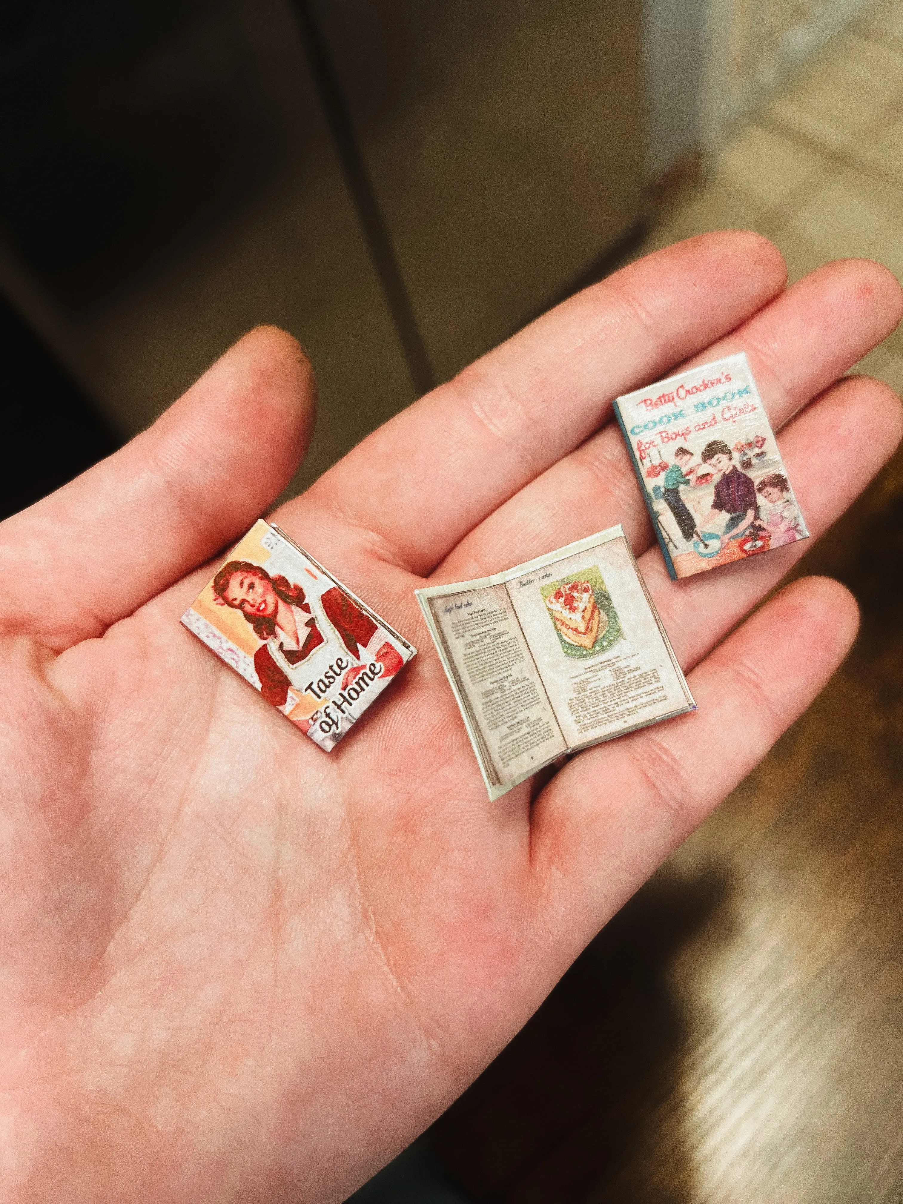 Set of three 1:12 scale realistic miniature cookbooks