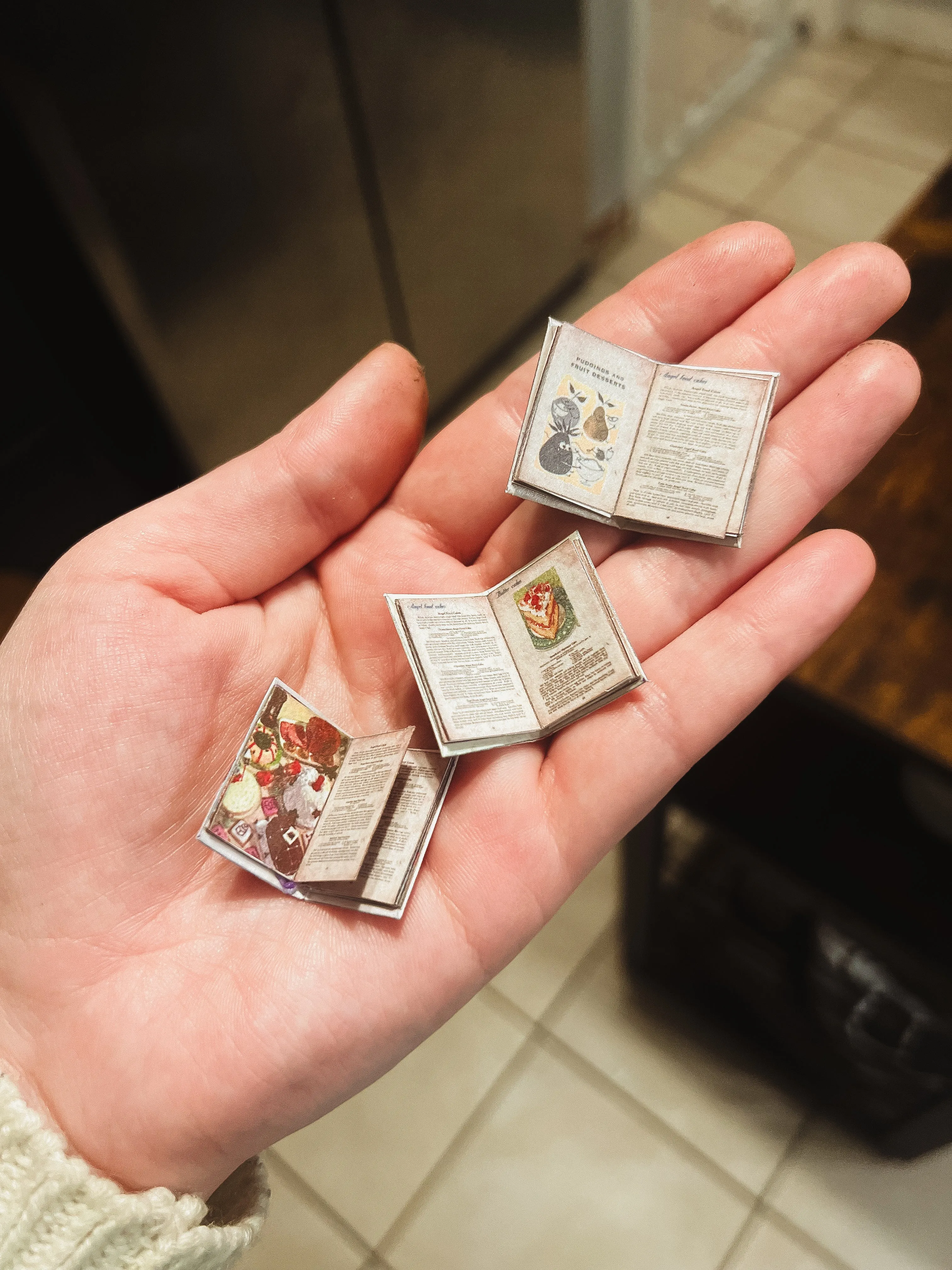 Set of three 1:12 scale realistic miniature cookbooks